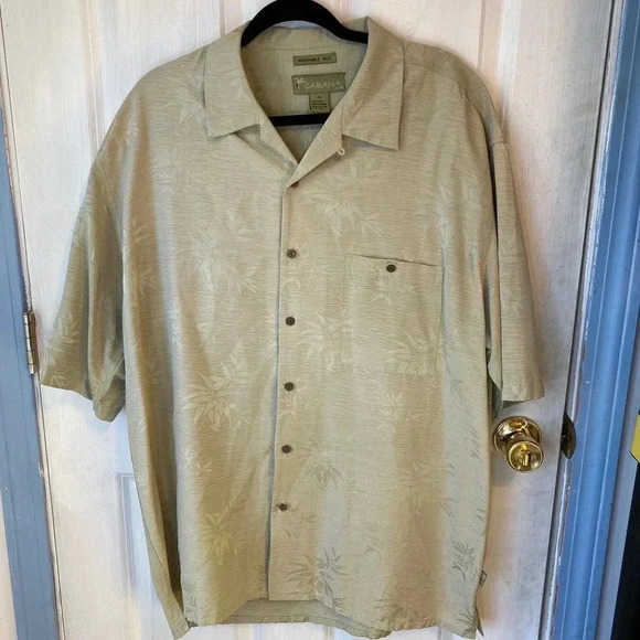 Cabana 100% Silk Washable Silk Buttons Down Hawaiian Men Shirt Size Xl - Picture 1 of 6